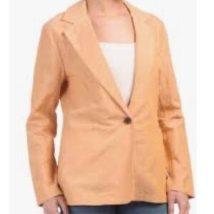 Drew Anthropologie Blazer Medium Linen Blend Preppy Boho Minimalist Orange Chic